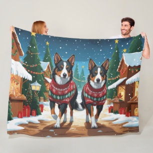 Australian Kelpie Dogs Christmas Snow Holiday Fleece Blanket