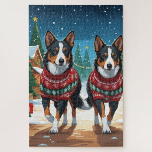 Australian Kelpie Dogs Christmas Snow Holiday Jigsaw Puzzle