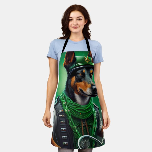 Australian Kelpie driving bike St. Patrick's Day Apron (Worn)