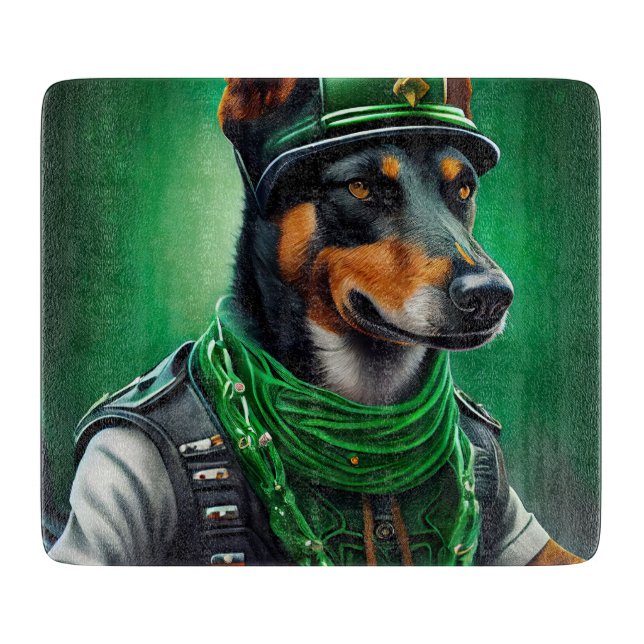 Australian Kelpie driving bike St. Patrick's Day Cutting Board (Front)
