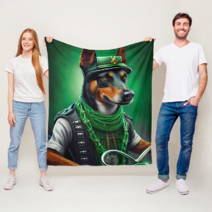 Australian Kelpie driving bike St. Patrick's Day Fleece Blanket