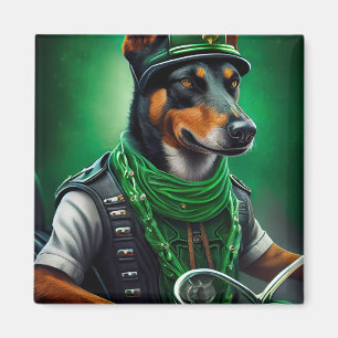 Australian Kelpie driving bike St. Patrick's Day Magnet