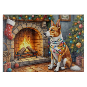 Australian Kelpie Fireplace with Christmas Lights Cutting Board