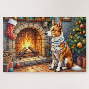 Australian Kelpie Fireplace with Christmas Lights Jigsaw Puzzle