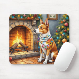 Australian Kelpie Fireplace with Christmas Lights Mouse Pad