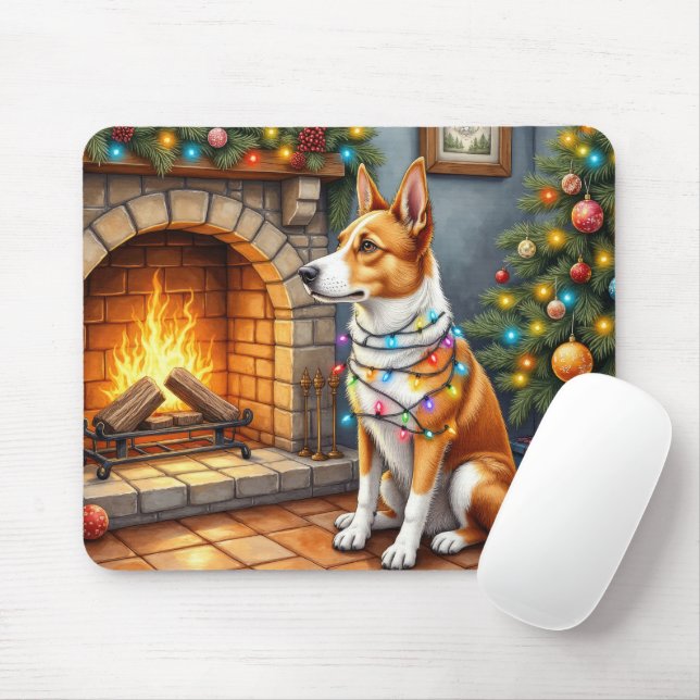Australian Kelpie Fireplace with Christmas Lights Mouse Pad (With Mouse)