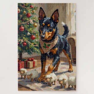Australian Kelpie Herding Christmas Art Jigsaw Puzzle
