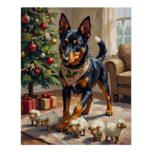 Australian Kelpie Herding Christmas Art Poster