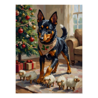 Australian Kelpie Herding Christmas Art Poster