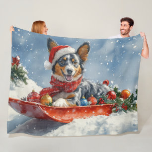 Australian Kelpie in Sledge Let it Snow Christmas Fleece Blanket