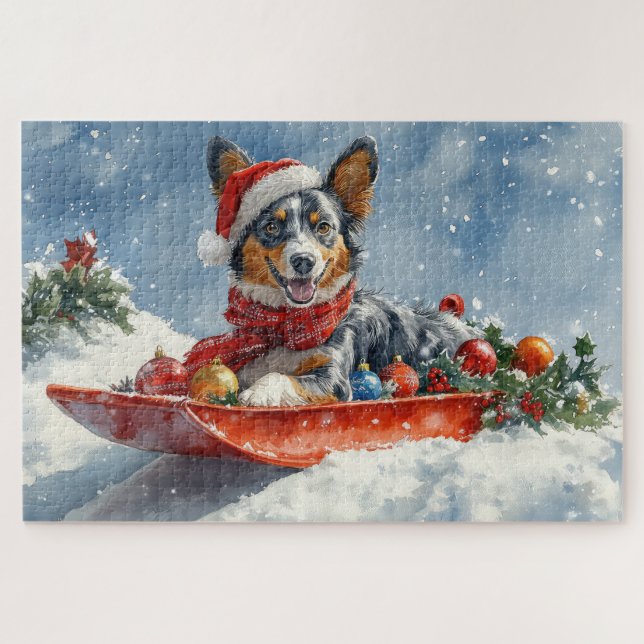 Australian Kelpie in Sledge Let it Snow Christmas Jigsaw Puzzle (Horizontal)