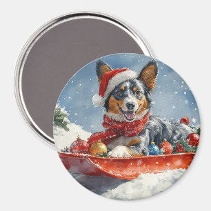 Australian Kelpie in Sledge Let it Snow Christmas Magnet