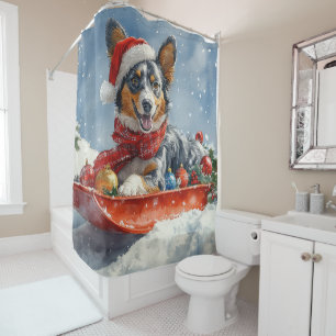 Australian Kelpie in Sledge Let it Snow Christmas Shower Curtain