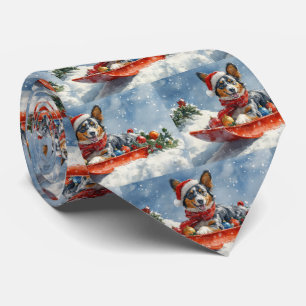 Australian Kelpie in Sledge Let it Snow Christmas Tie
