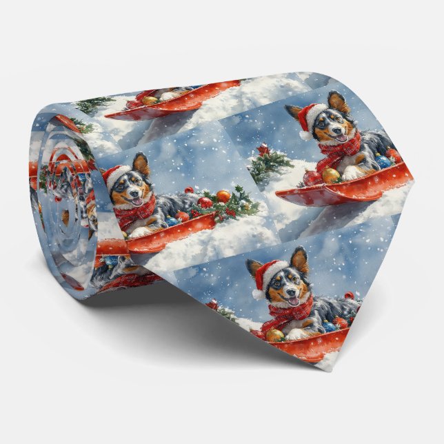 Australian Kelpie in Sledge Let it Snow Christmas Tie (Rolled)