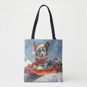 Australian Kelpie in Sledge Let it Snow Christmas Tote Bag