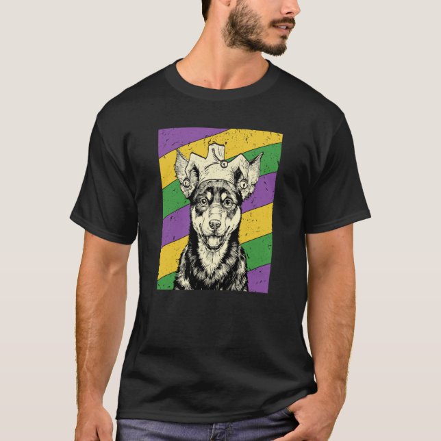 Australian Kelpie Jester Mardi Gras Dog Mom or Dad T-Shirt (Front)