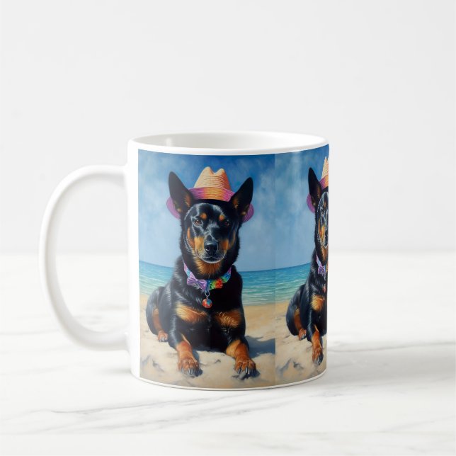 Australian Kelpie on Beach,dog lovers summer gift  Coffee Mug (Left)