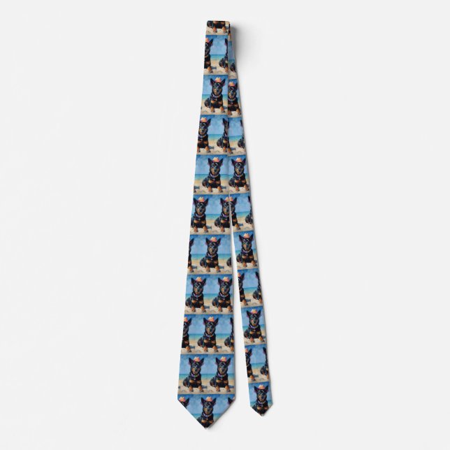 Australian Kelpie on Beach,dog lovers summer gift  Tie (Front)