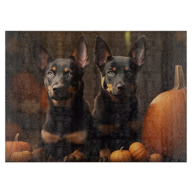 Australian Kelpie Puppy Autumn Delight Pumpkin Cutting Board (Front)