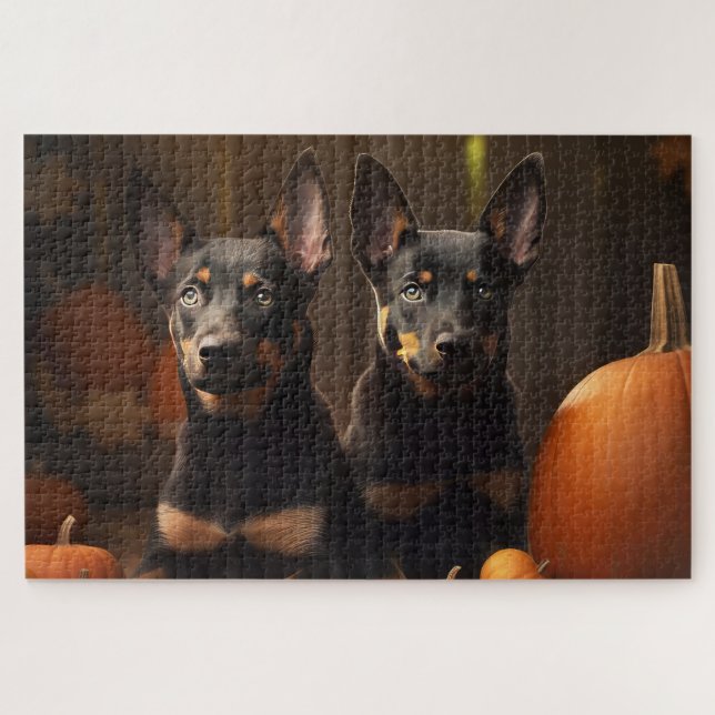 Australian Kelpie Puppy Autumn Delight Pumpkin Jigsaw Puzzle (Horizontal)