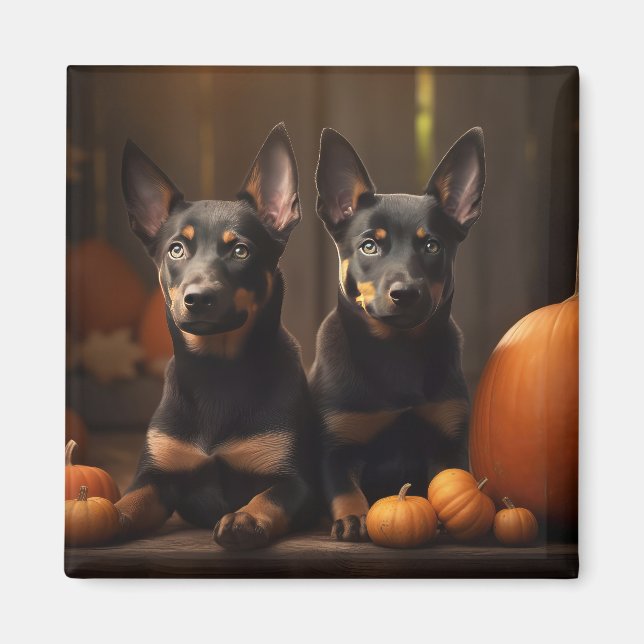Australian Kelpie Puppy Autumn Delight Pumpkin Magnet (Front)