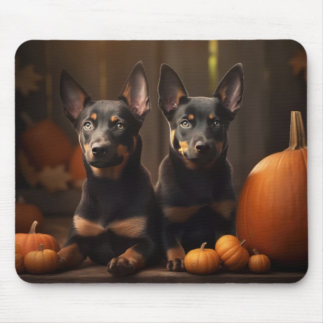 Australian Kelpie Puppy Autumn Delight Pumpkin Mouse Pad (Front)
