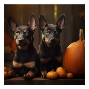 Australian Kelpie Puppy Autumn Delight Pumpkin Poster