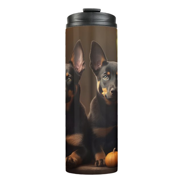 Australian Kelpie Puppy Autumn Delight Pumpkin Thermal Tumbler (Front)
