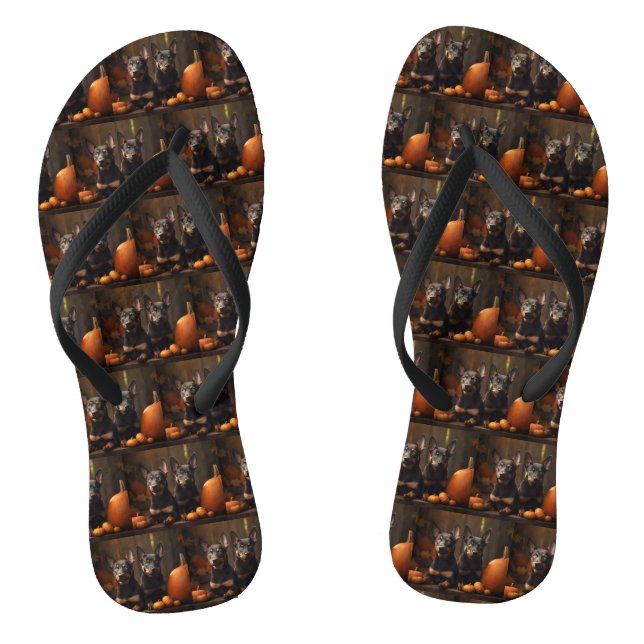 Australian Kelpie Puppy Autumn Delight Pumpkin Thongs (Footbed)