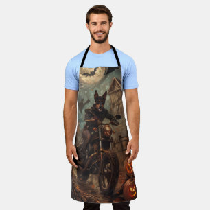 Australian Kelpie Riding Motorcycle Halloween  Apron