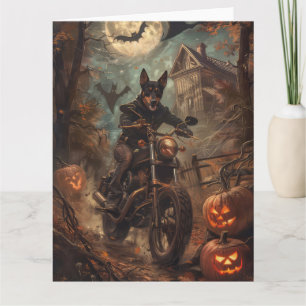 Australian Kelpie Riding Motorcycle Halloween Card