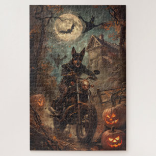 Australian Kelpie Riding Motorcycle Halloween Jigsaw Puzzle