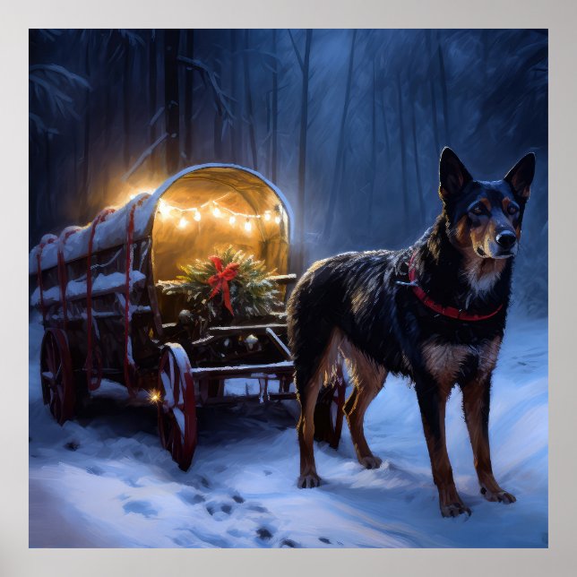 Australian Kelpie Snowy Sleigh Christmas Decor  (Front)