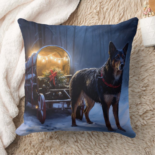 Australian Kelpie Snowy Sleigh Christmas Decor  Cushion (Blanket)