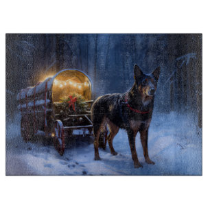 Australian Kelpie Snowy Sleigh Christmas Decor  Cutting Board