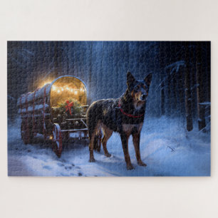 Australian Kelpie Snowy Sleigh Christmas Decor Jigsaw Puzzle