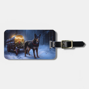 Australian Kelpie Snowy Sleigh Christmas Decor  Luggage Tag