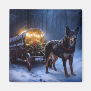 Australian Kelpie Snowy Sleigh Christmas Decor  Magnet