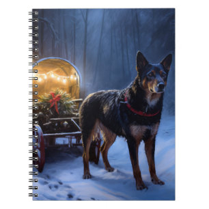 Australian Kelpie Snowy Sleigh Christmas Decor  Notebook