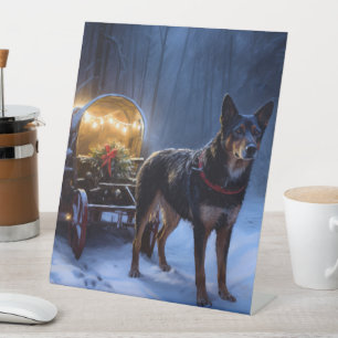 Australian Kelpie Snowy Sleigh Christmas Decor Pedestal Sign