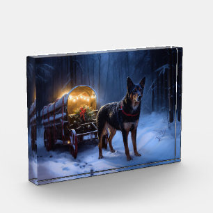 Australian Kelpie Snowy Sleigh Christmas Decor  Photo Block