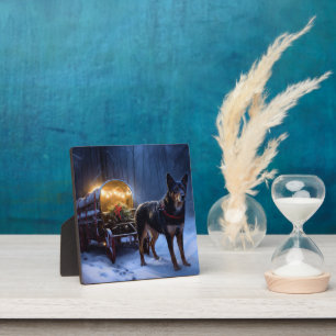 Australian Kelpie Snowy Sleigh Christmas Decor  Plaque