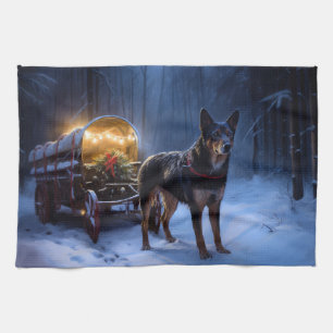 Australian Kelpie Snowy Sleigh Christmas Decor  Tea Towel