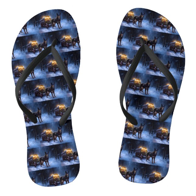 Australian Kelpie Snowy Sleigh Christmas Decor  Thongs (Footbed)
