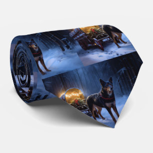 Australian Kelpie Snowy Sleigh Christmas Decor Tie