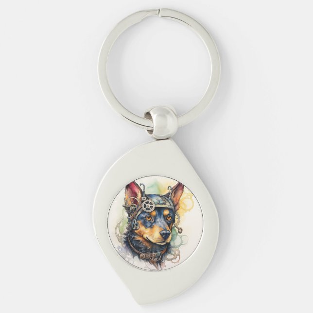 Australian Kelpie Steampunk Dog Key Ring (Front)