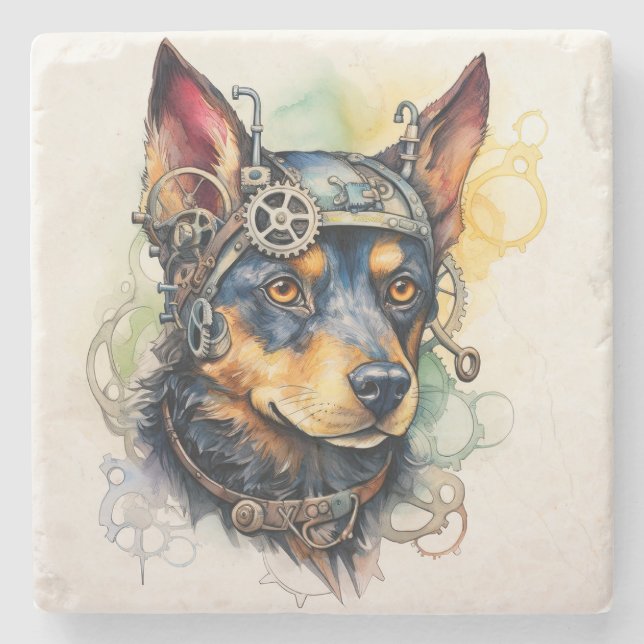 Australian Kelpie Steampunk Dog Stone Coaster (Front)