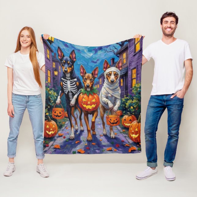 Australian Kelpie Trick-or-Treating Halloween  Fleece Blanket (In Situ)