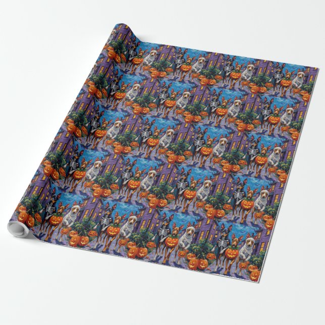 Australian Kelpie Trick-or-Treating Halloween  Wrapping Paper (Unrolled)